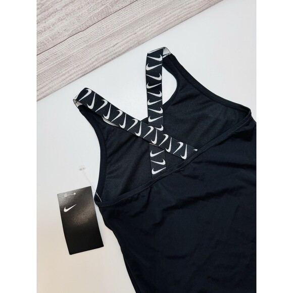 Nike Logo Tape Black Cross Back Tankini Swim Top Size  SMALL Girls - Picture 5 of 7